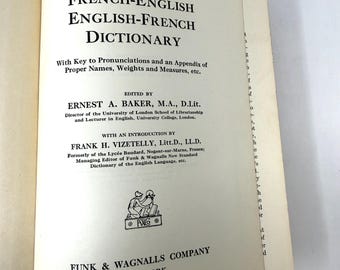 Cassell's New French Dictionary~1930~Thumb Indexed~Hardcover,’~ Vintage French English Dictionary~Funk & Wagnalls~Rare~Free Shipping