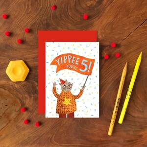 Yippee, você tem 5 anos! Cartão de cumprimentos A6 / Cartão de aniversário ilustrado infantil / Cartão de urso de cinco anos