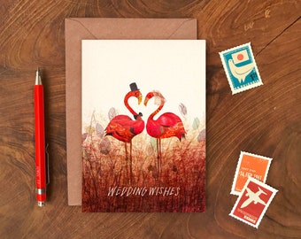 Hochzeitswünsche Flamingo Grußkarte, PlastikFrei Feier Karte, Liebes- und Glückwunschkarte