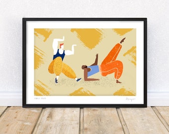 Pulling Shapes A4 Art Print, Illustrated Dancer Wall Art, Home Interior Vogue Dancing Poster for Bedroom, Living Room or Home