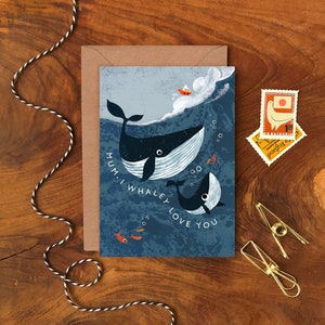 Maman, je t'aime Whaley carte de voeux A6 / carte baleine fête des mères / carte illustrée sous la mer pour la fête des mères ou un anniversaire