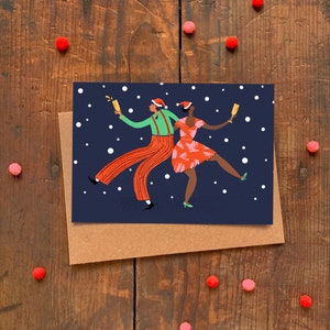Illustrierte A6 Grußkarte Boogie / Weihnachtskarte / Weihnachtskarte / Tänzerpaar mit weihnachtlicher Fizz Illustration