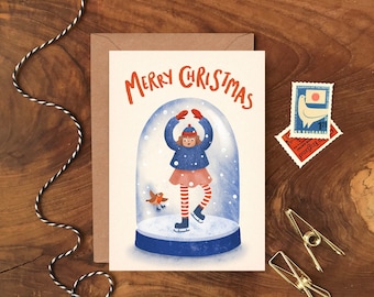 Biglietto Di Natale Per Nipotina Con Pinguino Pattinatore, 228x158 Mm, Con Busta, Fatto Nel Regno Unito