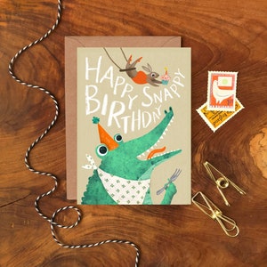 Carte de joyeux anniversaire dynamique avec illustration de crocodile / Carte de joyeux anniversaire sur le thème du cirque sans plastique / Illustration de lapin et d'alligator