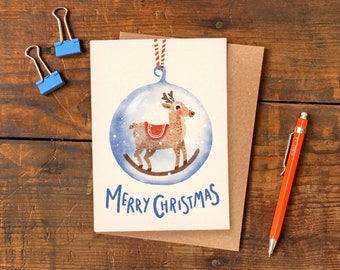 Reindeer Snow Globe Christmas Card: Illustrated Holiday Greetings