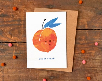 Sweet Cheeks A6 Greeting Card / Peach Illustration Birthday or Valentine's Day Card / Illustrated Love, Friendship or Blank Greetings Card