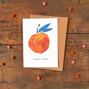 Sweet Cheeks A6 Greeting Card / Peach Illustration Birthday or Valentine's Day Card / Illustrated Love, Friendship or Blank Greetings Card image 1