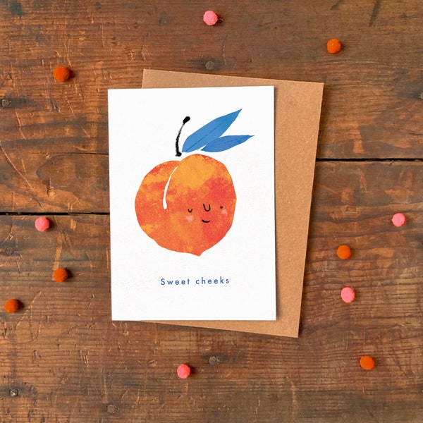 Sweet Cheeks A6 Greeting Card / Peach Illustration Birthday or Valentine's Day Card / Illustrated Love, Friendship or Blank Greetings Card