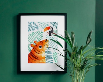 Tiger & Toucan Recycled A4 Art Print, Eco Friendly Illustrated Wall Art for Bedroom, Nursery, Living Room, Unframed Jungle Print