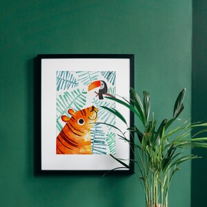 Tiger & Toucan Recycled A4 Art Print, Eco Friendly Illustrated Wall Art for Bedroom, Nursery, Living Room, Unframed Jungle Print image 1