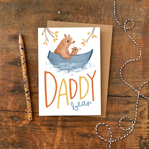 Daddy Bear Wenskaart / Geïllustreerde kaart voor Vaderdag of Papa's Verjaardag / Papa en Baby Bear Card