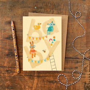 Giocattoli per bambini Biglietto di auguri per neonato / Biglietto di auguri giallo con animali illustrati per neonata o neonata