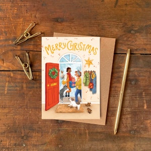 Kerstgasten Geïllustreerde Kerstkaart / Handgetekende Vakantiegroetkaart / Feestelijke Karakterillustratiekaart
