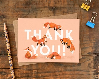 Fox Thank You A6 Card / Illustrated Animal Greetings Card / Thank You for Children or Adult / Plastic Free Funny Fox Illustration Card