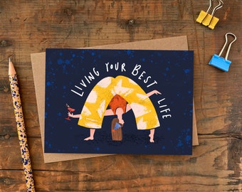 Living You Best Life A6 Greeting Card / Birthday or Celebration Card with Drunk Dancer / Plastic Free Card Party Girl Illustration
