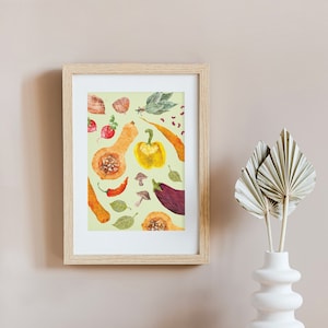 Vegetable Recycled A4 Art Print, Eco Friendly Food Illustration, Wall Art for Kitchen, Living Room, Dinging Room Gift Print