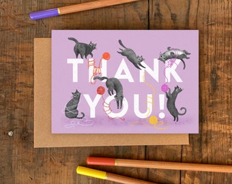 Cat Thank You A6 Card /  Illustrated Animal Character Greetings Card / Thank You for Children or Adult / Plastic Free Funny Cat Illustration