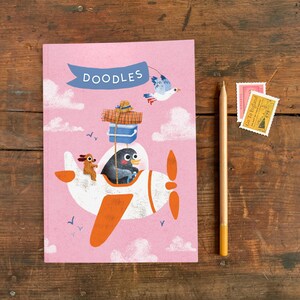 Cuaderno de avión tamaño A5 / Bloc de notas sencillo con ilustraciones recicladas / Diario rosa con ilustración de pingüino para niños / Garabatos para niños