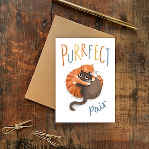 Purrrfect Paire Carte de vœux / Chat Couple Saint-Valentin, Mariage ou Fiançailles pour lui ou elle / Carte pour petite amie, petit ami, mari ou femme