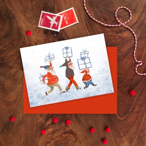Cartolina degli Elfi di Natale, Cartolina di auguri regalo di Natale, Cartolina di auguri degli elfi, Cartolina di Natale