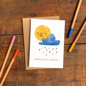 Vous envoyer une carte de vœux Sunshine A6 / Amitié, rétablissez-vous bientôt ou pensez à vous Carte / Carte de vœux vierge illustrée avec Raincloud