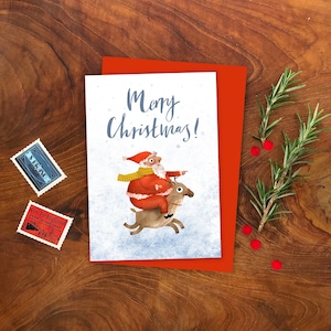 Kerstman Kaart, Dasher het Rendier Wenskaart, Kerst kerstkaart, Kerstkaart