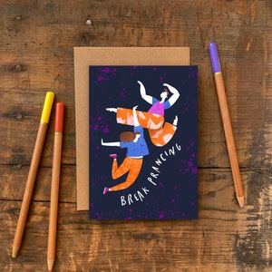 Break Prancing Grußkarte / Geburtstags- oder Feierkarte mit illustrierten Tanzenden Paar / Plastikfreie Karte mit Zeichenillustration