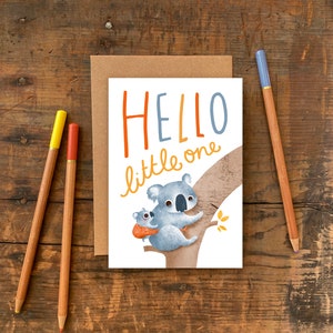 Olá, pequeno, novo cartão de bebê/cartão ilustrado de bebê coala para novo bebê ou menino