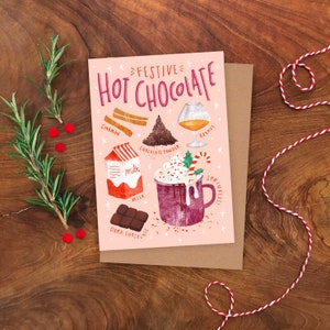 Hot Chocolate Christmas Card / Illustrated Food Recipe Greetings Card / Cup of Cocoa Card / Festive Holiday Card image 1