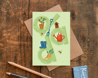 Gardening Dad Card, Plastic Free Father's Day or Birthday Card with Garden Illustration, Outdoors Hobby Greeting Card