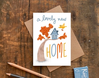 Lovely New Home A6 Greeting Card / Illustrated Bird House Card for Moving in / New House Treehouse Card