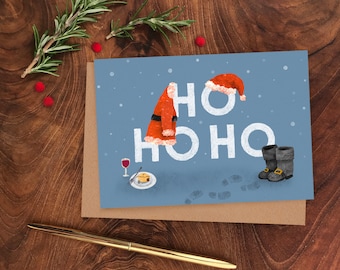 Ho Ho Ho Illustrated Christmas Card, Plastic Free Father Christmas Holiday Card, A6 Santa Xmas Card