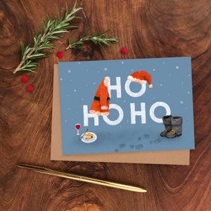 Carte de Noël illustrée Ho Ho Ho/Carte de voeux pour les fêtes du Père Noël sans plastique/Carte de Père Noël A6/Carte Jolly Hat de Noël