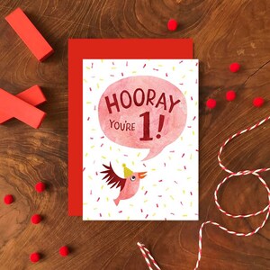 Viva, você é 1 cartão de cumprimentos A6/cartão de aniversário de animal ilustrado infantil/cartão de um ano de pássaro