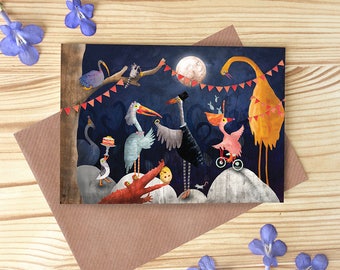 Moonlit Wedding Greetings Card, Plastic Free Stalk Wedding Card, Bird Character Card