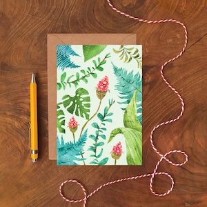 Plantpatroon A6-wenskaart / Plastic kaart monsterablad gratis / Blanco kaart jungle botanisch gebladerte