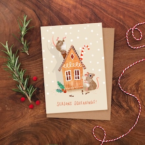 Pack of 8 Mouse Christmas Cards, Multipack of Mice Holiday Greeting Cards, Eight Illustrated Seasonal Cards image 3