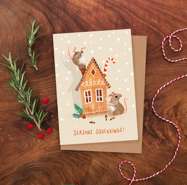 Pack of 8 Mouse Christmas Cards, Multipack of Mice Holiday Greeting Cards, Eight Illustrated Seasonal Cards image 3