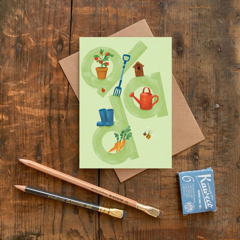Gardening Dad Card, Plastic Free Father's Day or Birthday Card with Garden Illustration, Outdoors Hobby Greeting Card image 1