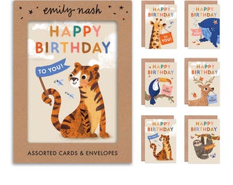 Little Menagerie Birthday Cards: Pack of 6 Animal Designs, Children's Birthday Set