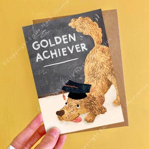 Tarjeta de felicitación de Golden Achiever / Tarjeta de graduación de perro divertida / Linda tarjeta de examen de Golden Retriever / Tarjeta para amantes de los perros / Tarjeta de felicitación con juego de palabras sobre perros