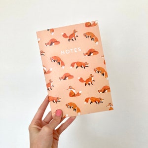 A5 Fox Notebook / Plain Recycled Notepad / Illustrated Journal with Patterned Fox Illustration on Cover for Notes and Lists