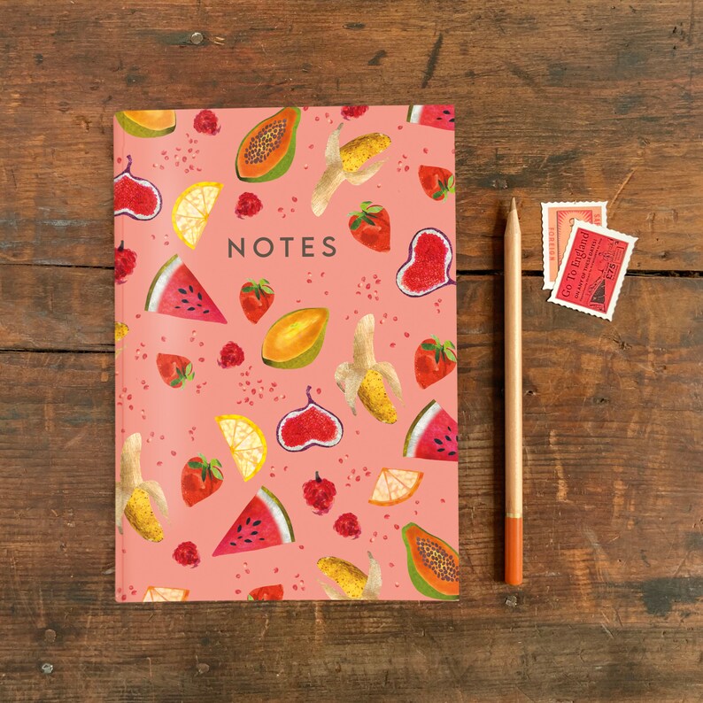 A5 Fruit Notebook: Recycled Paper Plain Journal - Tutti Frutti Themed ...