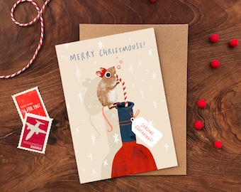 Whino Mouse Christmas Card / Illustrated Mice Greetings Card / Christmas Wine Card / Merry Christmouse Card