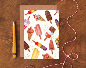 Ice Lollie Greetings Card / Plastic Free Ice Cream Birthday Card / Patterned Card for All Occasion Card
