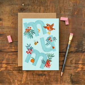 Carte de voeux maman Robin / Carte illustrée pour la fête des mères ou l'anniversaire de maman / Carte d'anniversaire florale pour maman oiseau