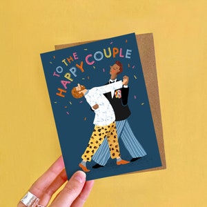 Happy Couple Dance MM Wedding Card / Plastic Free Illustrated Dancer Card Gay Couple / Civil Partnership Card Men / Husband and Husband image 1