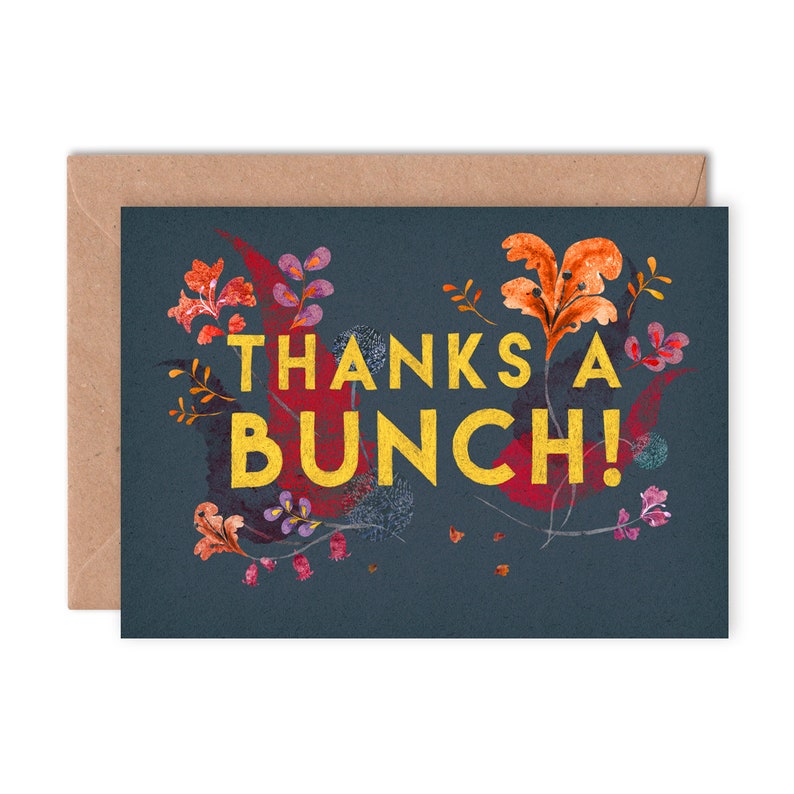 Thanks a Bunch A6 Greetings Card / Floral Plastic Free Thank You Card / Illustrated Flowers Typography Card image 2