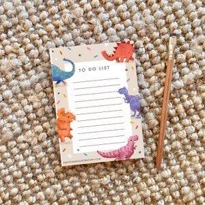 Dinosaur A6 To Do List Notepad / Desk Notebook List Pad for Planning / Stationery Planner with Colourful Dino Illustrations & Tear Off Pages