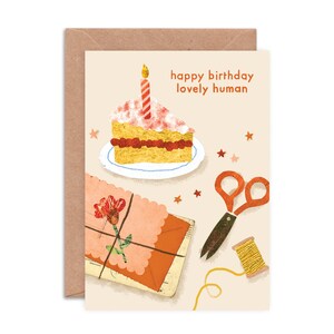 Birthday Human Greetings Card / Lovely Human Plastic Free Illustrated Birthday Card with Cake / Adult or Children's Birthday Card image 3